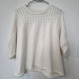 Lou & Grey Cable Knit Dolman Bat Sleeve Cotton Cashmere Short Sleeve Sweater L